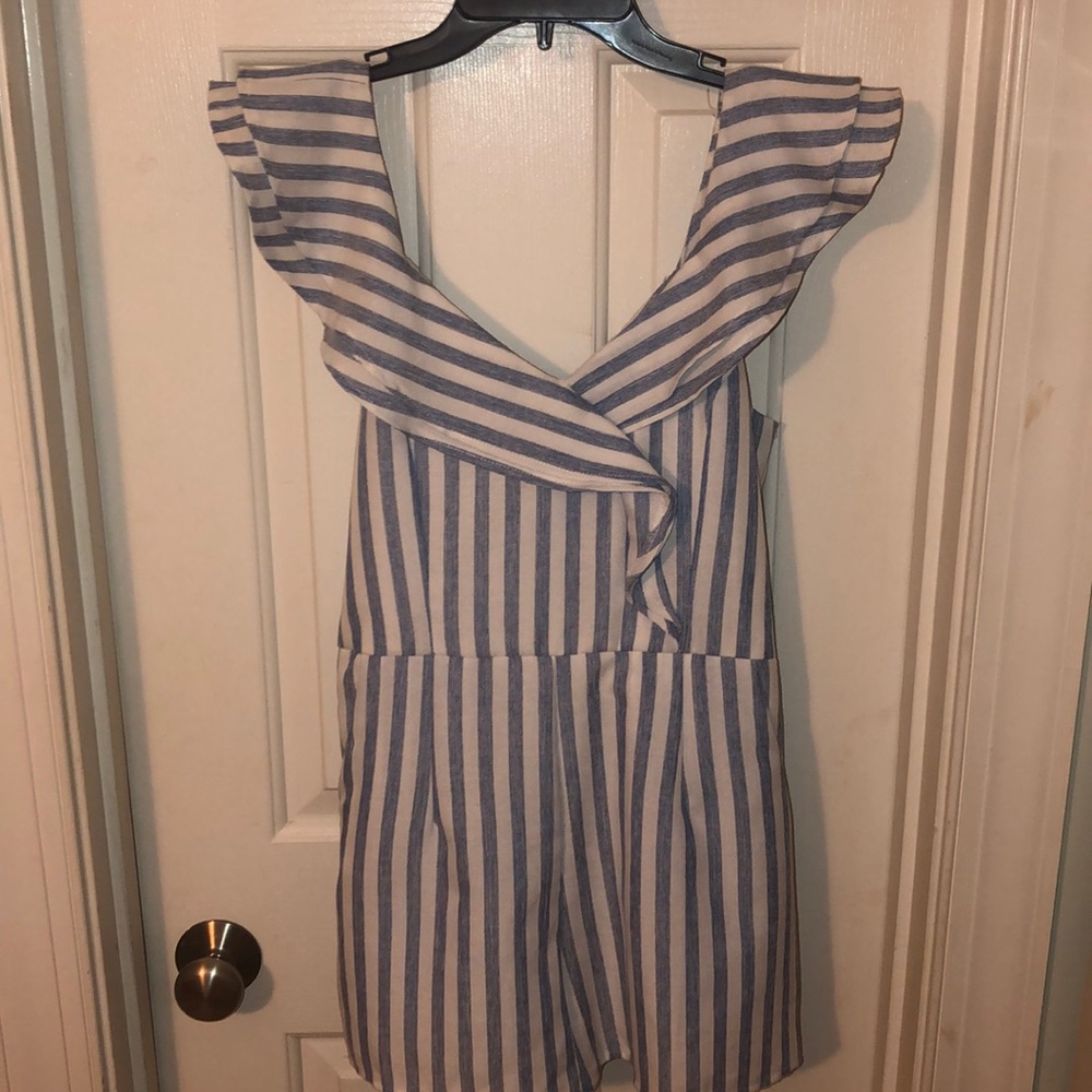 NWOT Cousin Couture blue and white striped romper